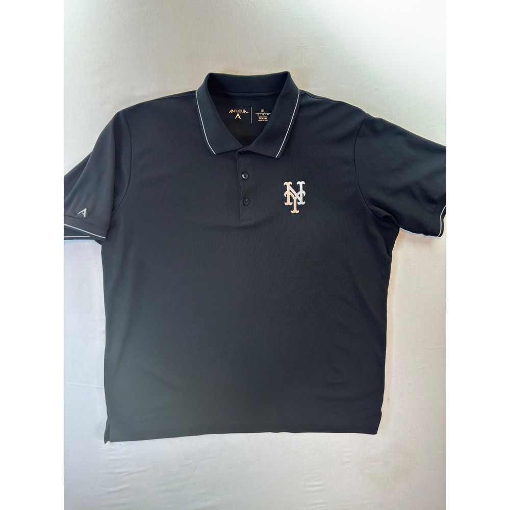 Antigua Mens New York Mets MLB Performance Polo Shirt Black XL Short Sleeve